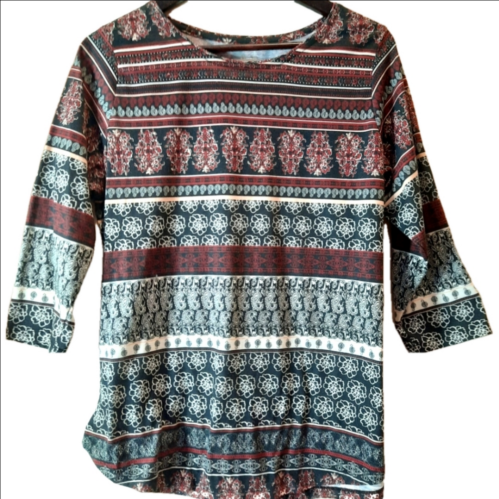 Alia 3/4 sleeve boho pattern top
